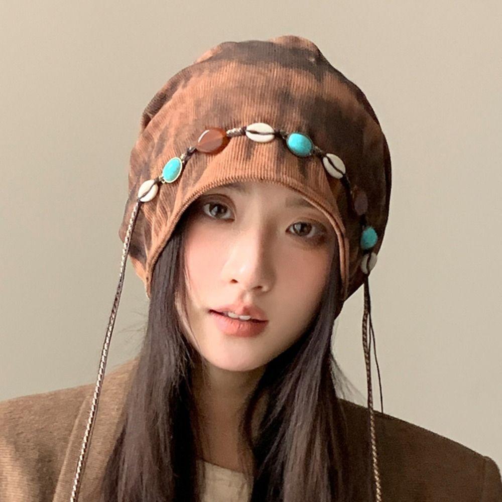 Large Head Circumference Stacked Hat Bohemian Style Beanies Cap Baggy Cap  for Autumn and Winter