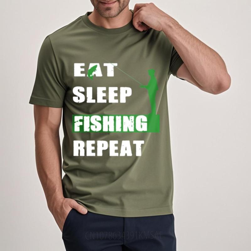 Tshirts For Unisex Breathable For Man Crew Neck Tshirt Casual Eat Sleep Fishing Repeat Retro Man Top Tees Soft Cotton Tee Casual