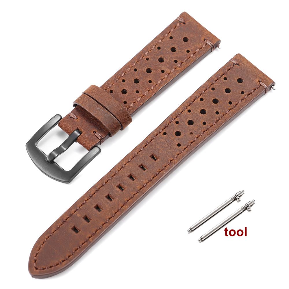 Breathable Cowhide Watch Strap for Omega for Seiko Watch Band 18/19/20/21/22/24mm Genuine Leather Wristband Black Clasp Bracelet