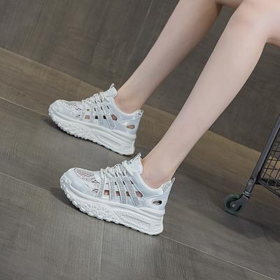 Кроссовки папины сетчатые дышащие полые женские 2025 новые повседневные модные спортивные взрыв толстая подошва внутренняя высота увеличение женская обувь