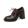 Мода Новая Весна Натуральная Кожа Женская Обувь Круглый Носок Женские Туфли-Лодочки Дизайн Броги Обувь для Женщин Высокий Каблук Шнуровка Лоферы Женская Обувь