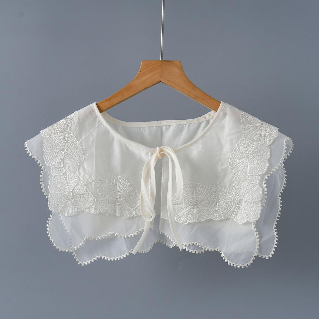 Женский съемный воротник из кружева с вышивкой, накидка-шаль на шнуровке, маленькая накидка, ложный воротник