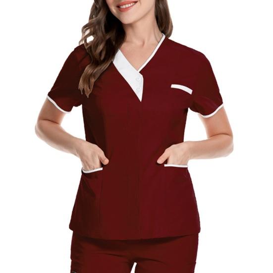 Униформа медсестры, скрабы, топы, женские топы с v-образным вырезом и короткими рукавами, пуловеры с карманами, лоскутная цветная рабочая одежда для кормящих мам