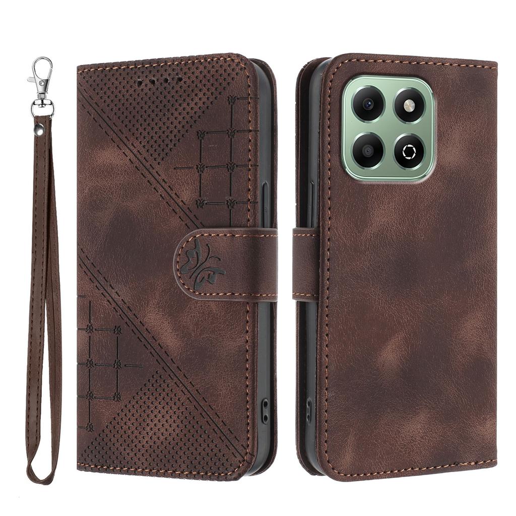 For Honor X6a 4G/Honor X6b 4G Leather Wallet Case Butterfly Flower Imprinted Phone Cover with Strap