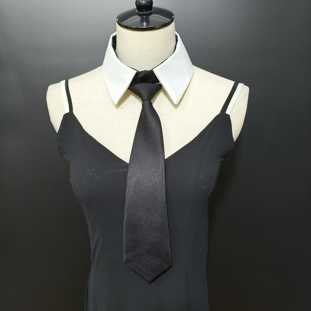 Classical Student Detachable Choker False Collar with Black Neck Tie Front for Women School Uniform Blouse Accessory