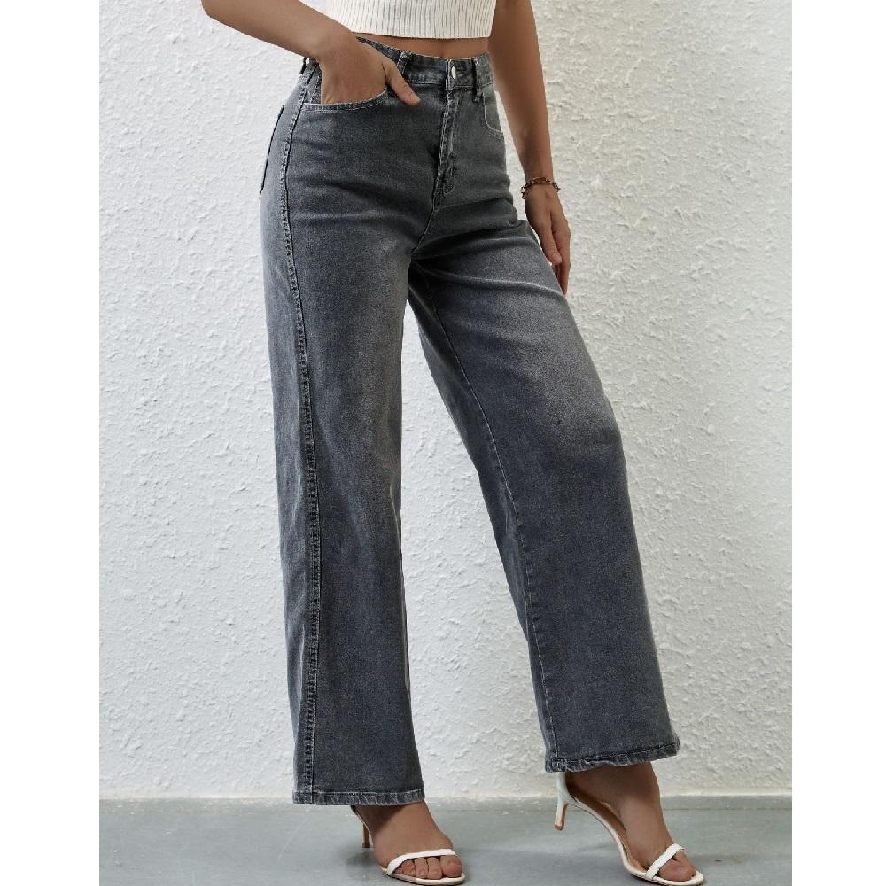 Джинсы с высокой талией для женщин, винтажные эластичные прямые брюки, женские длинные брюки