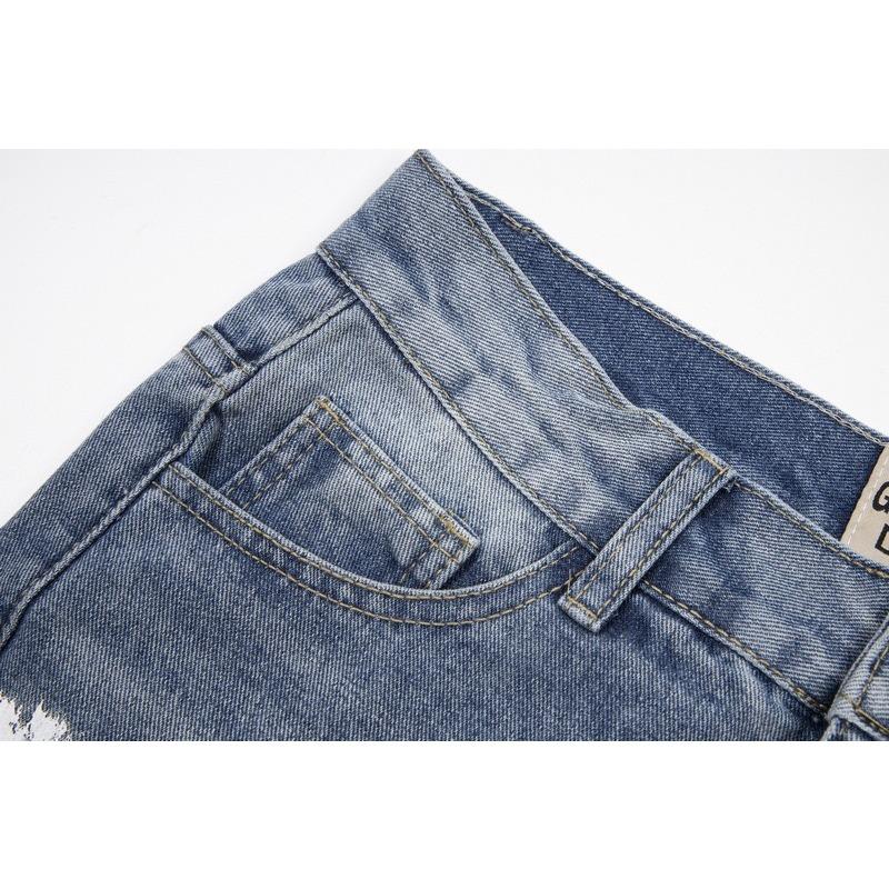 RogueWave High Street Washed Jeans Retro Personalized Straight-leg Splicing Flared Pants Trendy Denim Trousers