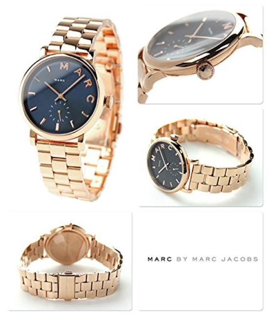 Женские часы Marc by Marc Jacobs Baker с синим циферблатом, корпус и браслет из нержавеющей стали с покрытием цвета розового золота MBM3330 В комплект входят Часы