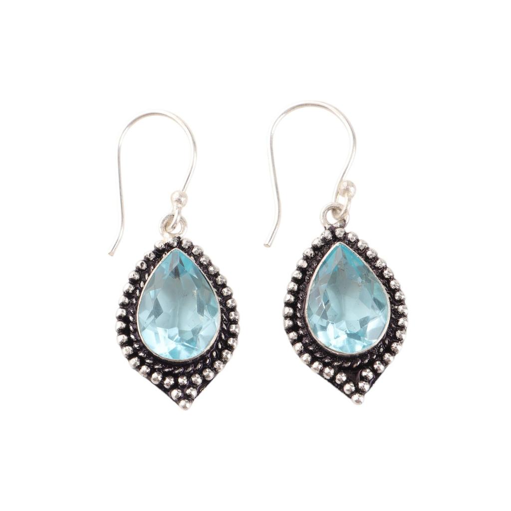 Beautiful Sky Blue Topaz Gemstone 925 Sterling Silver Handmade Earrings Jewelry EE-164-2