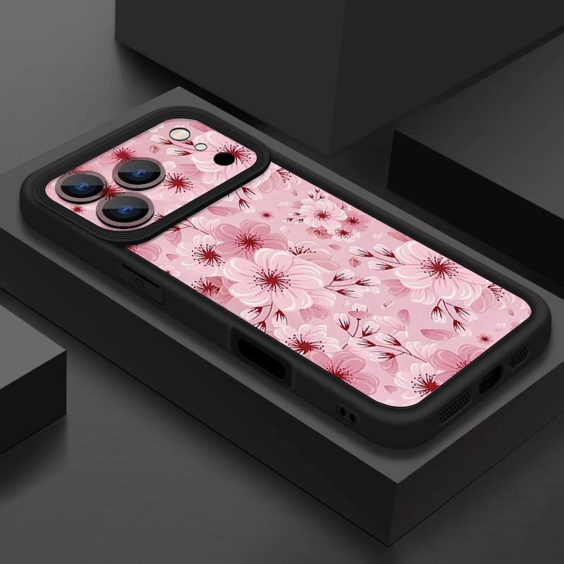 Full Screen Peach Blossoms Floral Case For iPhone 17 Pro Max Funda Shockproof Bumper Cover For iPhone 16 Pro Max 15 14 13 12 11 Air 16E