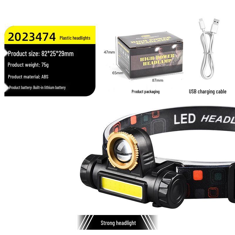 Светодиодный лазерный фонарь с двумя режимами света, перезаряжаемый налобный фонарь - Суперяркий, длительное время работы от аккумулятора, идеально подходит для ночной рыбалки