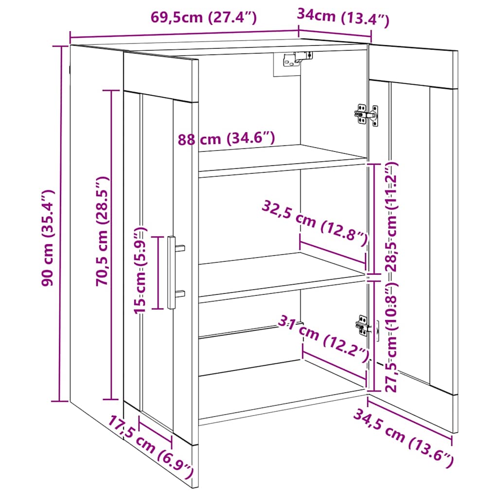 Wall Cabinet in Sonoma Oak 69.5 x 34 x 90 cm