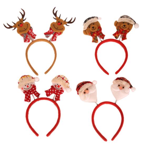 Christmas Headband Santa Claus Reindeer Snowman Bear Plaid Anti-slip Holiday Decoration Adults Kids Cute Xmas Hair Band Hair Accessories Party Props