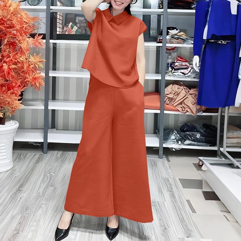 ZANZEA Женский безрукавный жилет и широкие брюки, комплект из двух частей