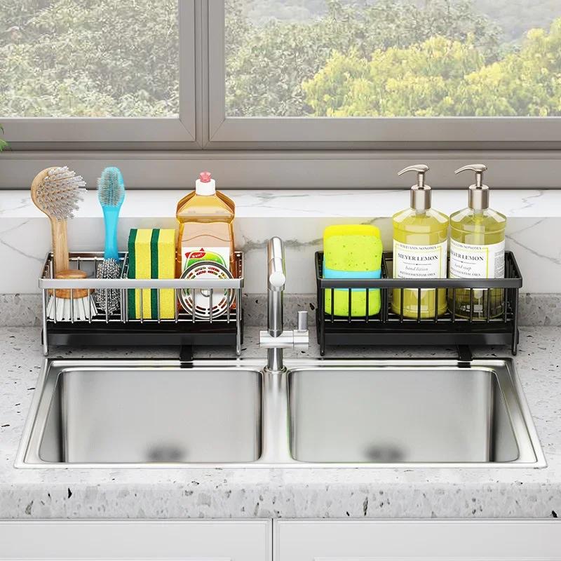 Sponge Holder Kitchen Organizer Dish Drainer Soap Rack Sink Tray Stainless Steel Rack Storage Basket Shelf Kitchen Accessories