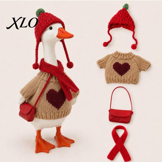 Seasonal Goose Accessories 7 Inch Desk Outfits, 4 Pcs Knitted Sweater Hat Scarf Miniature Apparel Crossbody Bag Winter Holiday Accessory for