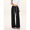 Shiyiyue Lazy Style Double Drawstring Design Loose Long Pants for Women, Autumn High-Waisted Casual Slimming Hip-Covering Wide-Leg Pants