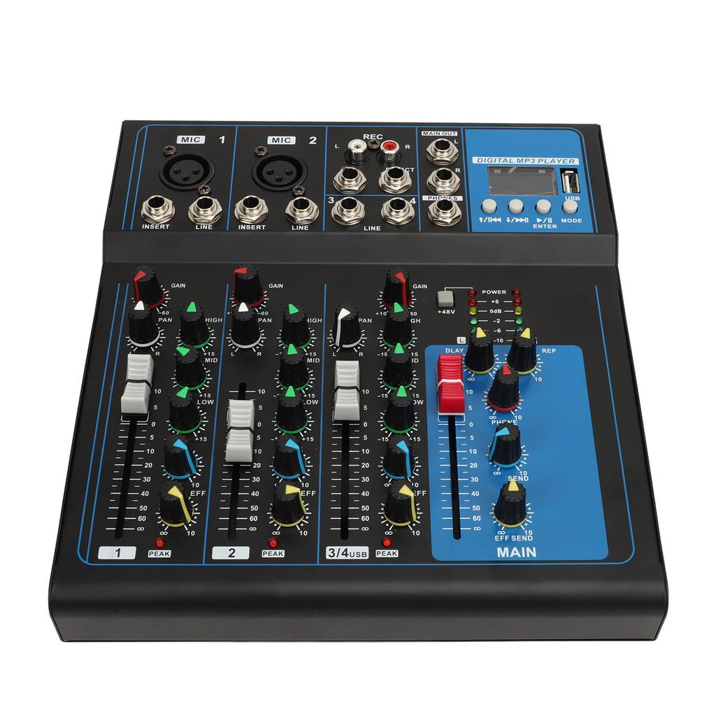 Sound Mixer Metal LCD Display 4 Channel Real Time Monitor Sound Mixing Console for DJ Studio Recording US Plug 110V