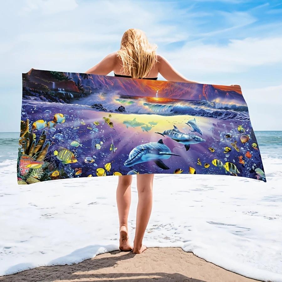 Exotic Floral Print Soft Microfiber Large Towel Water Absorbent For Beach Surf Use