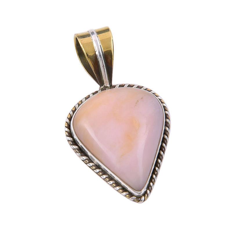 Natural Pink Opal Gemstone 925 Solid Sterling Silver Two Tone Pendant 1.50" G0r23
