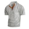 Men's Summer Casual T-shirt Button Stand-up Collar Tees Solid Color Loose Corduroy Short Sleeves Soft Skin-friendly