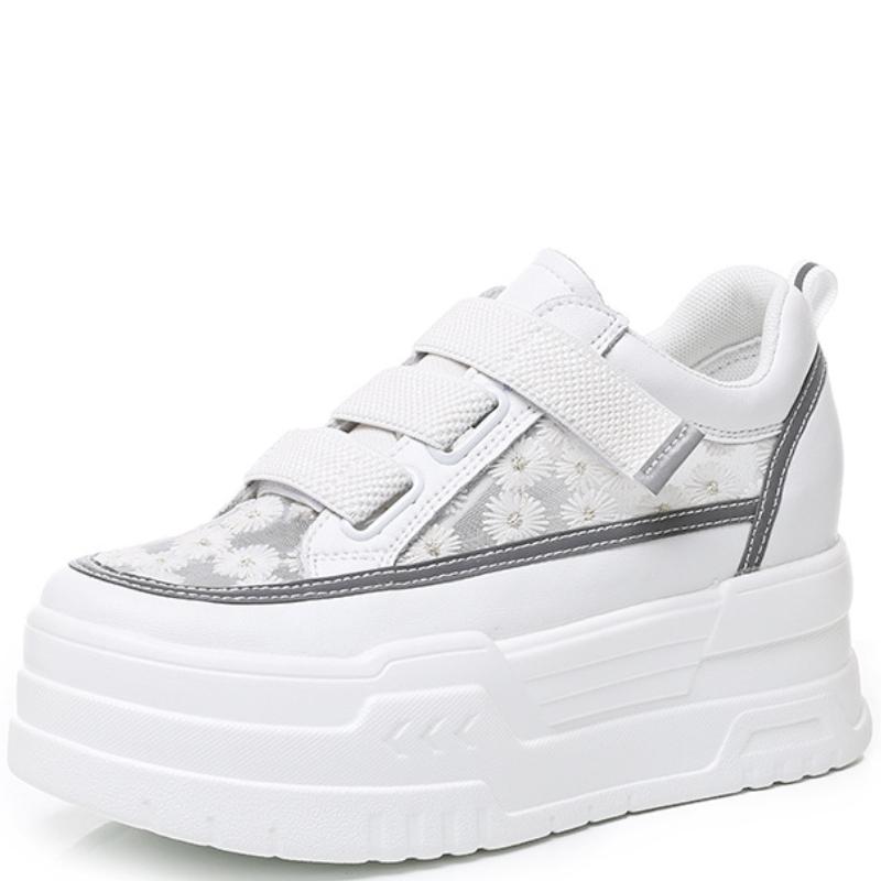 7 см сетчатая синтетическая микрофибра массивные кроссовки блестящая кожа удобные высокие новые летние повседневные туфли на танкетке на плоской подошве