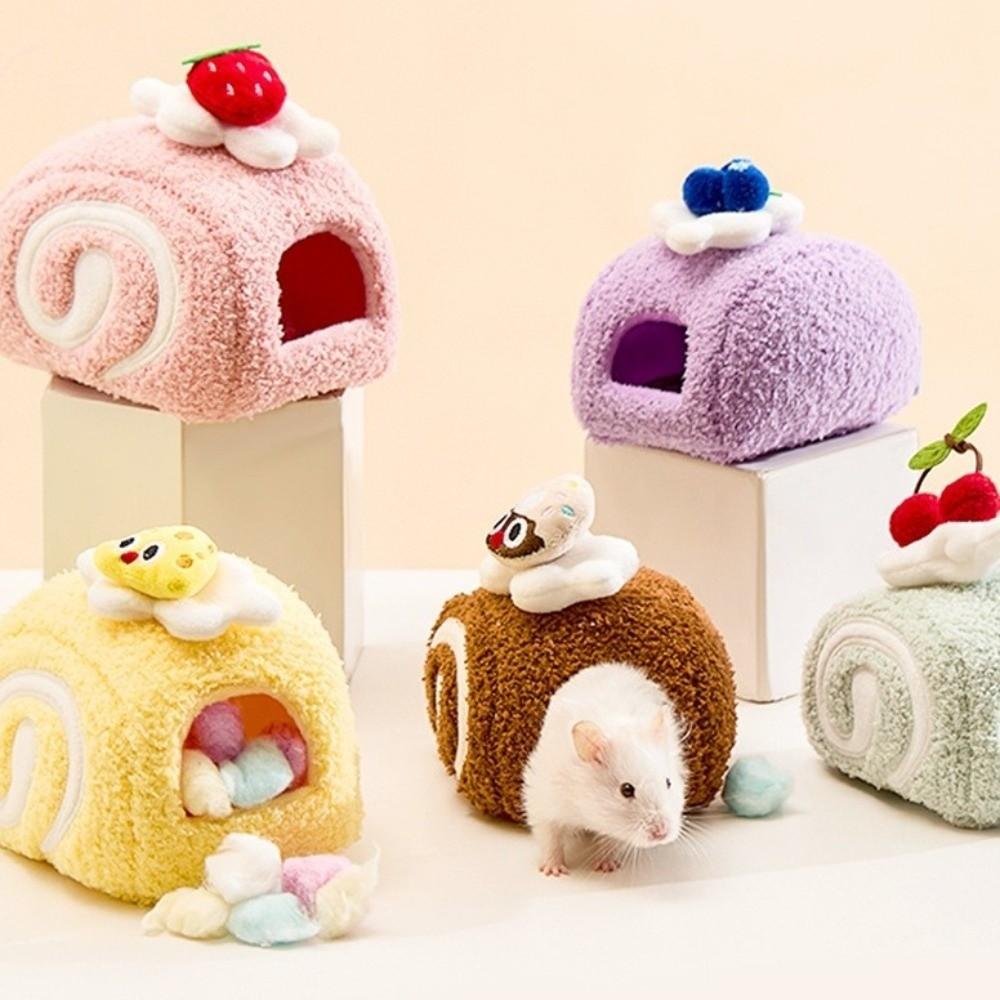 Теплый домик-гнездо для хомяка в форме рулета Swiss Roll Милая плюшевая клетка для хомяка Многофункциональный мягкий спальный мешок для питомца Осень Зима
