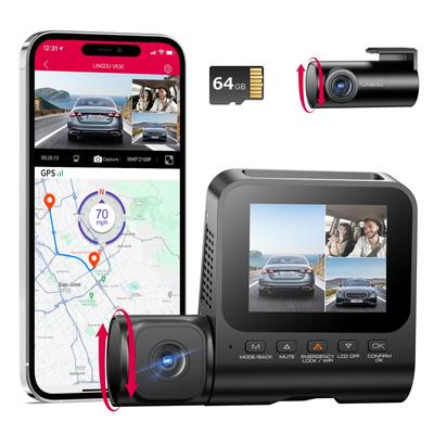 4K Dash Cam с 3 камерами, WiFi, GPS, 4K+1080P+1080P Передний и задний видеорегистратор для салона автомобиля с ADAS, бесплатная карта на 64 ГБ