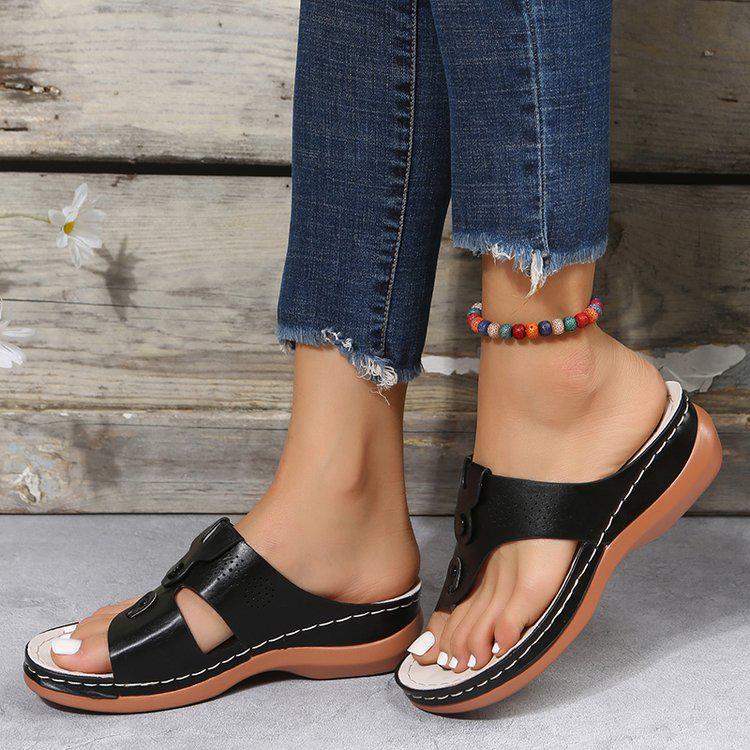 2023 Women's Plus Size European and American Style Toe-Separating Wedge Heel Sandals and Slippers