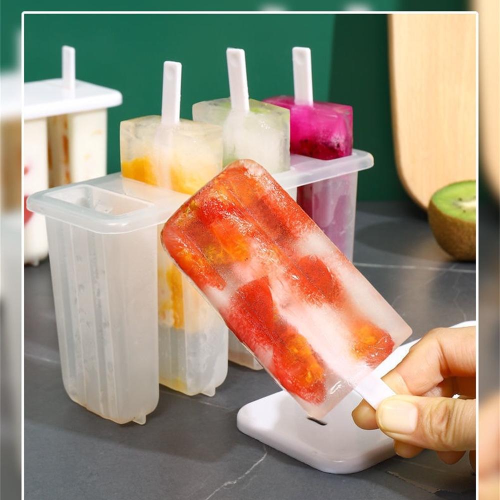 4 Ice Popsicle Mold with Stick&Lid Set Ice Cream Mold Popsicle Ice Cream Mold Ice Tray Diy Ice Cream Reusable Kitchen Tools