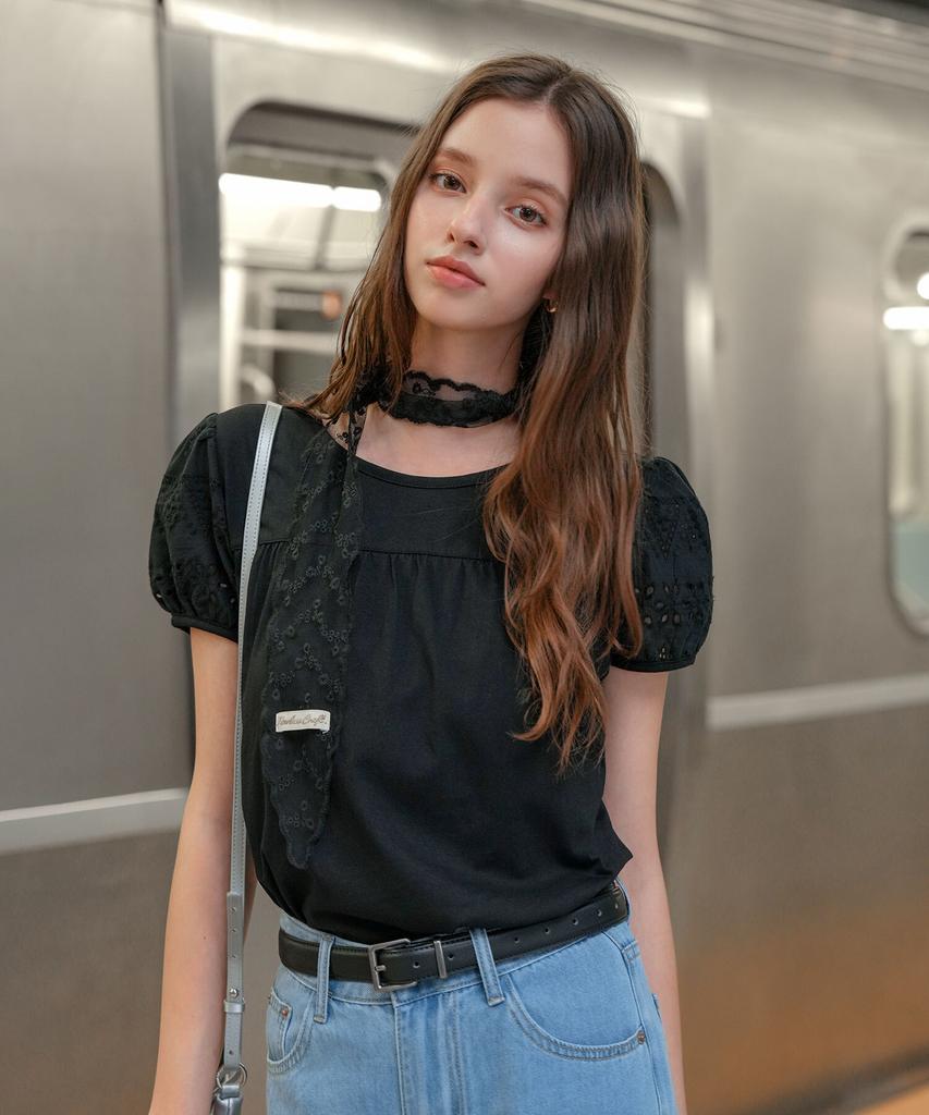 PIGMENT Lace Puff Cutout T-Shirt (Yzts2604024)