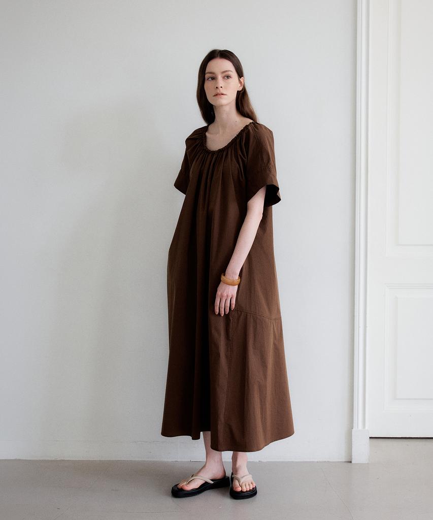 The Ello Soft System Off-Shoulder Flare Dress (Brown)