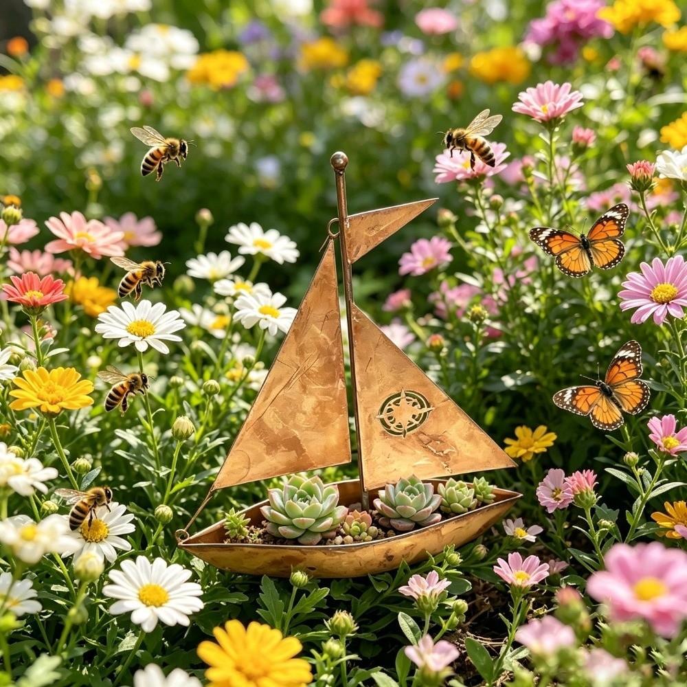 Wrought Iron Boat-Shaped Planter Rustic Metal Succulent Pots Unique Potted Planter  Desk Decor