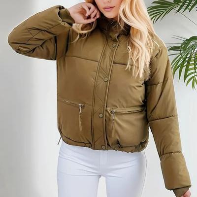 Новые женские зимние теплые пуховые куртки, модные парки, воротник-стойка, молния, свободное пальто с длинным рукавом, легкая верхняя одежда