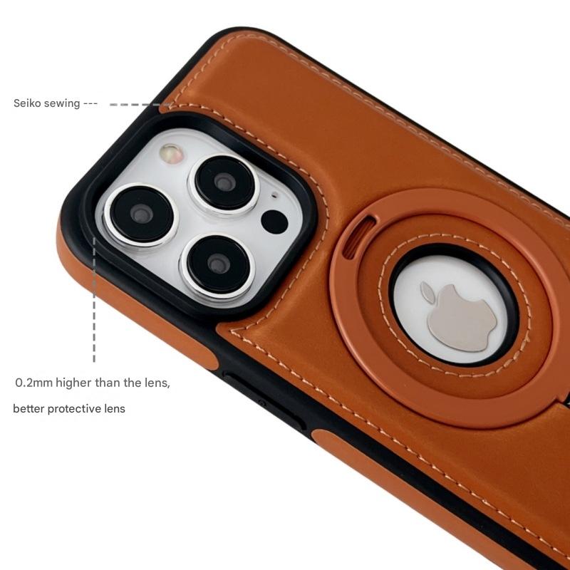 Кожаный чехол Magsafe для iPhone 16 15 Pro Max 12 14 Plus 13 16Pro Luxury Protection Magnetic Ring Holder Back Cover LH001