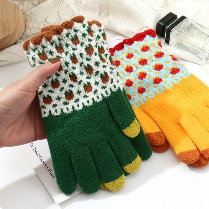 Winter Warm and Cute Knitted Women's Velvet Cycling Windproof Knitted Touchscreen Gloves