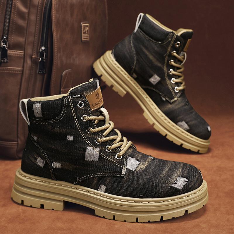 Мотоциклетная обувь Мужская мода Высокие ботинки Массивные ботинки для мужчин Повседневные уличные кроссовки Мужские ботинки в стиле панк в британском стиле