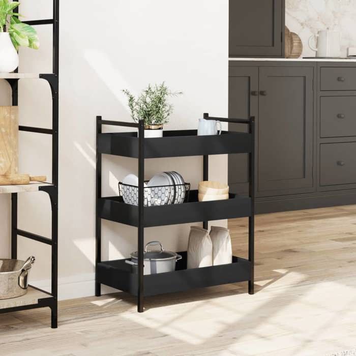 VidaXL Kitchen Trolley, Shelf with Wheels, Service Cart, Indoor Living Room Bathroom Storage Furniture, Black 842356