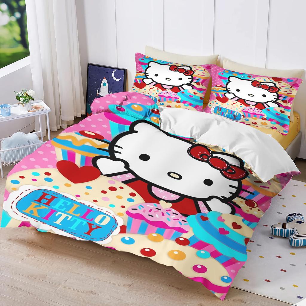 Постельное белье с принтом Hello Kitty для спальни Комплект пододеяльника Рождественские подарки Комфорт Мультяшный С наволочкой