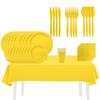 Solid Color Series Tableware Set Bright Yellow Thickened Disposable Paper Plate Paper Cup Paper Towel Tablecloth