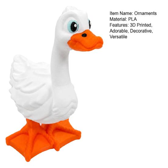 Handcrafted Style Garden Statue 3D Printed Yard Goose Statue, Cute White Long Neck Porch Decor with Whimsical Outdoor Accent Orange Beak Feet,