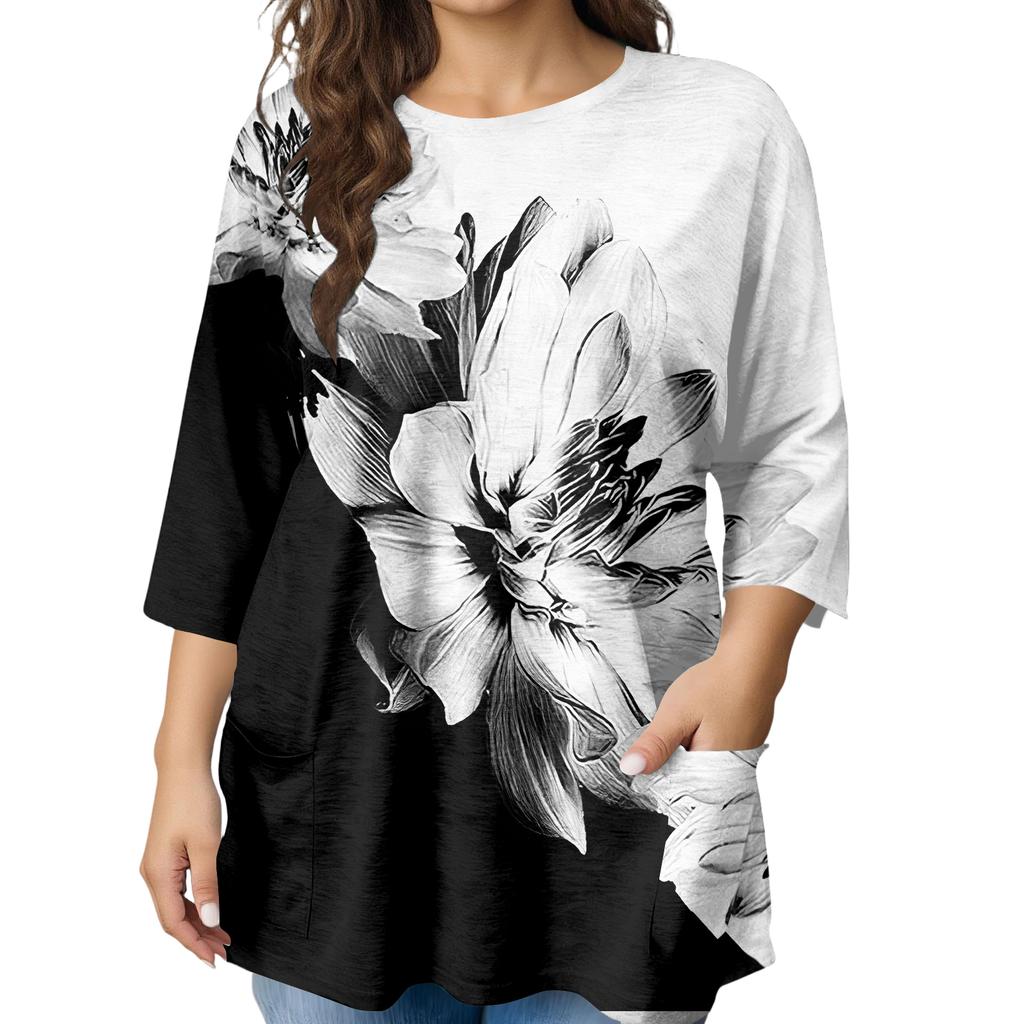 Женская модная блузка большого размера с принтом и коротким рукавом для элегантных поездок на работу и повседневной носки