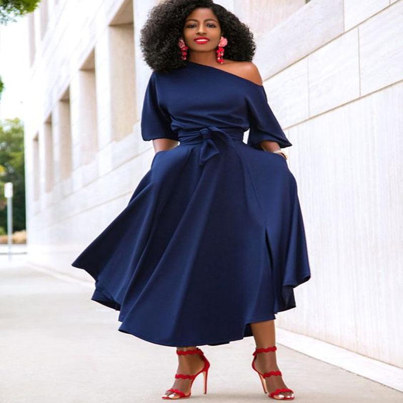 Летняя новинка, европейская и американская женская одежда, одно плечо, шнуровка на талии, платье средней длины, юбка средней длины