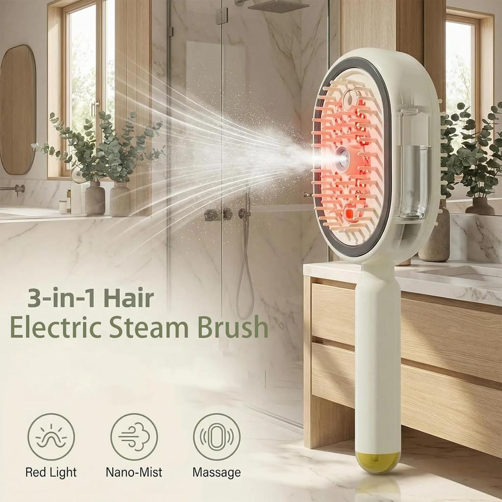 Electric Spray Air Cushions Massage Comb 3 in 1 Self Cleaning Steam Essential Oil Brush Rechargeable Spray Scalp Massager Combs