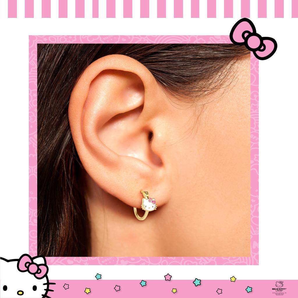 Hello Kitty Hoop Earrings In Sterling Silver and Enamel, Sanrio's Official License