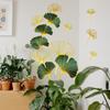 Tj7541 Hand-Painted Lines Green Plant Ginkgo Biloba Leaf Bronzing Wall Sticker Decoration Living Room Bedroom Background Self-Adhesive Wall Sticker