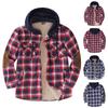 Men's Quilted Lined Button Down Plaid Shirt Add Velvet To Keep Warm Jacket With Hood(Non-positioning Printing)