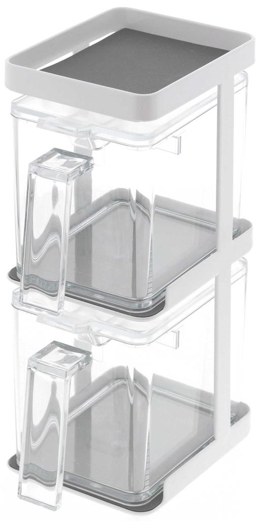 Yamazaki Jitsugyo 3652 Easy To Clean Space Saving Seasoning Rack, Seasoning Container, Seasoning Stocker, 2 Pieces & 3 Rack Set, Slim Tower, White