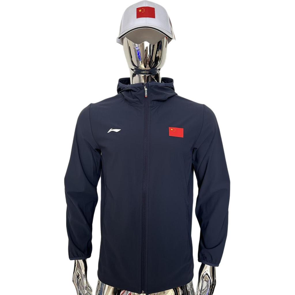 Спортивная толстовка с капюшоном с принтом логотипа Li Ning, с длинным рукавом, защита от солнца, унисекс, легендарно-синяя, AFDS987-1