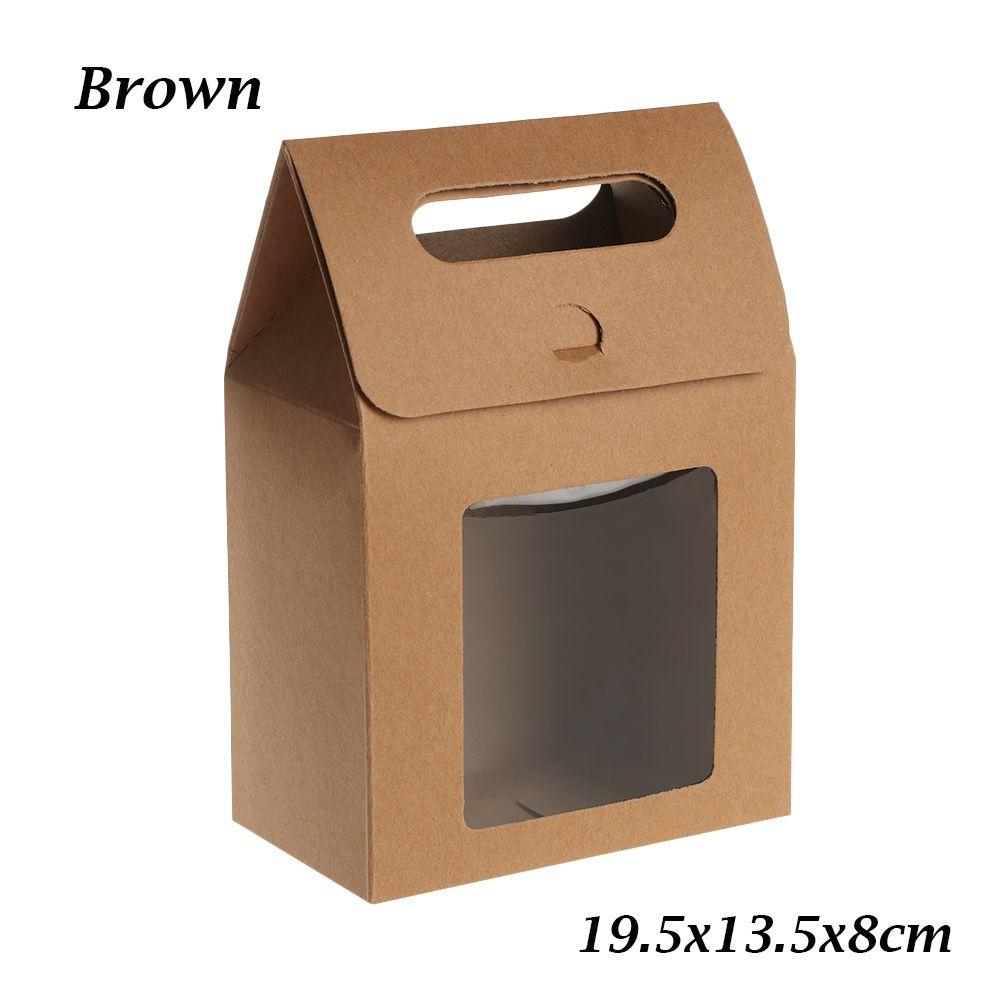 6Pcs Hot Kraft Paper Kids Gift Paper Gift Package Clear PVC Window Candy Wrapping Bag Present Case